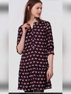 LOFT Burgundy Drop Waist Dress Large